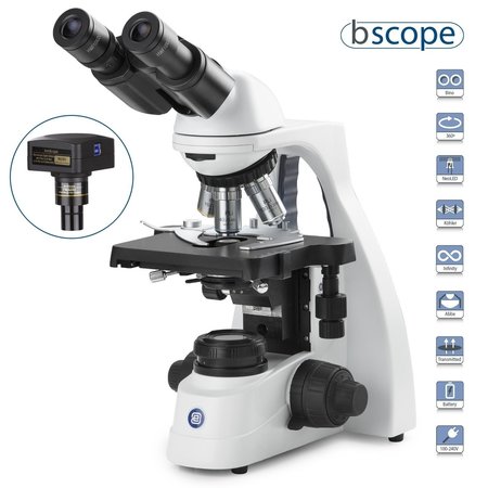 EUROMEX bScope 40X-2500X Binocular Compound Microscope w/ 5MP USB 3 Digital Camera & Plan IOS Objectives BS1152-PLIC-5M3